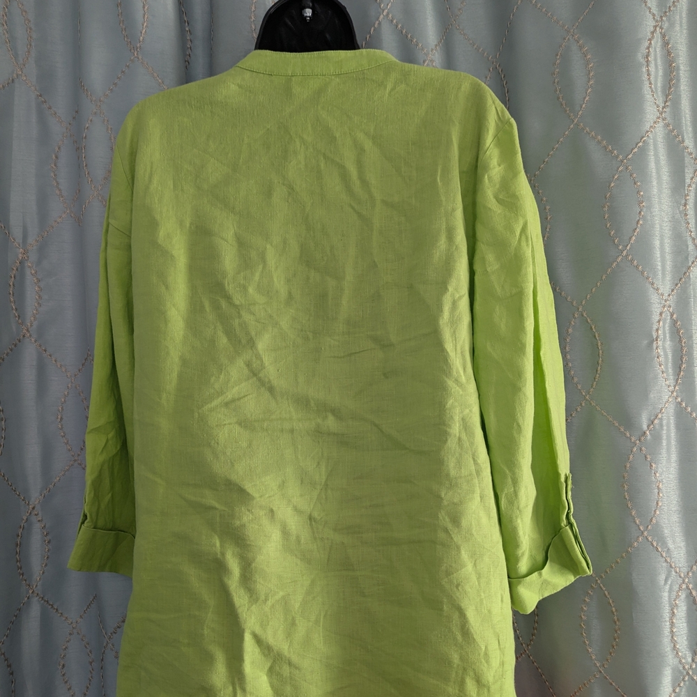 172. Kim Rodgers Linen Lime Green Button-Up Women's Top - Large - Picture 3 of 5